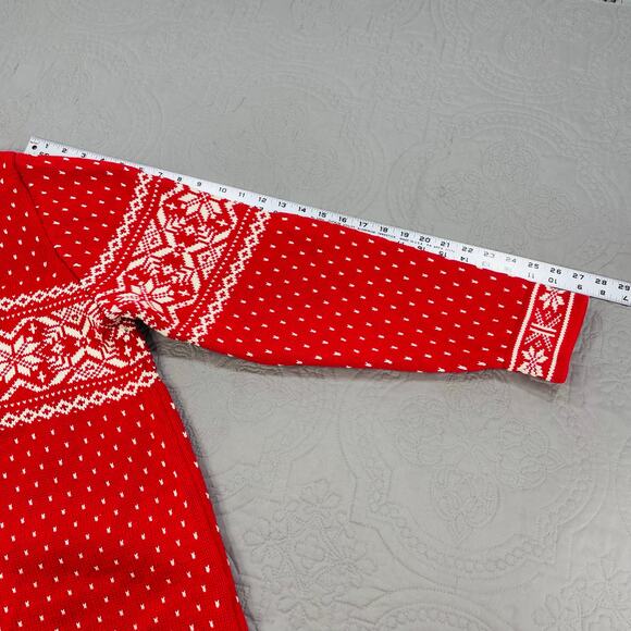 Lands End Sweater Mend Large Red Knit 1/4 Quarter Zip Nordic Fair Isle Cotton - Picture 10 of 10